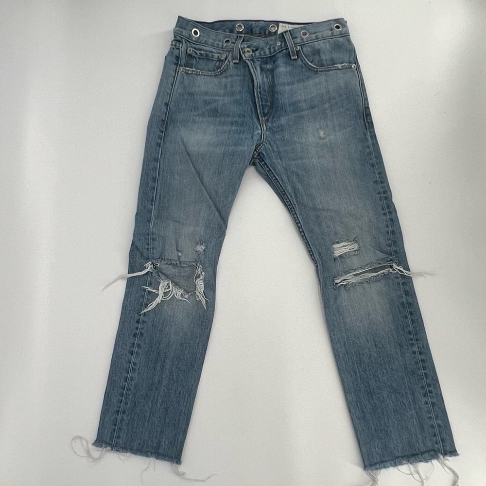 rag & bone Grommet Waistband Distressed Rough Hem Ankle Jeans Size 24 Women’s